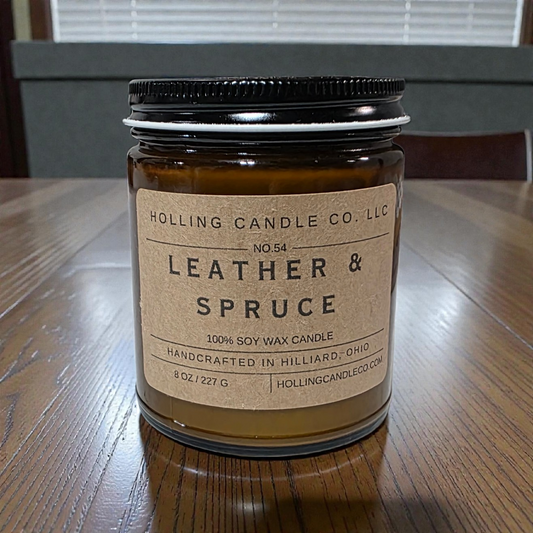 8 oz. Leather & Spruce Soy Wax Candle